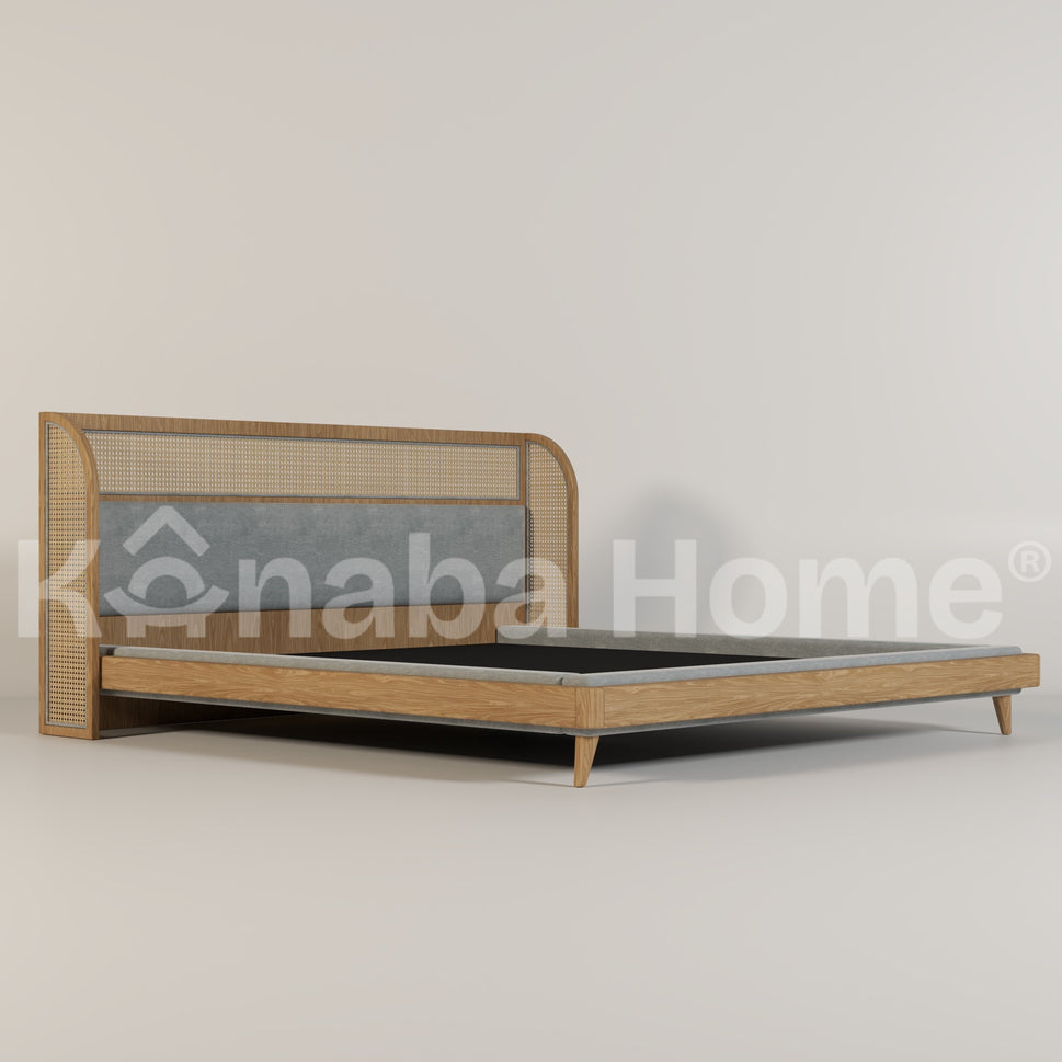 Alexender BedQueen Size: Mattress 160x200 cm Overall Dimensions: 185 cm (W) x 225 cm (D) x 120 cm (H) (Headboard) Base Height: 30 cm / RED OAK NATURAL & Light Grey ( ANC DL 936-21 )