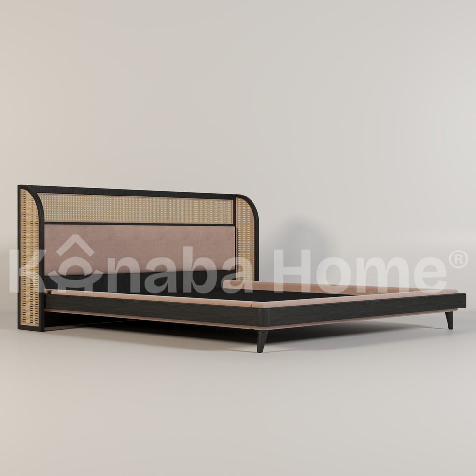 Alexender BedQueen Size: Mattress 160x200 cm Overall Dimensions: 185 cm (W) x 225 cm (D) x 120 cm (H) (Headboard) Base Height: 30 cm / RED OAK BLACK & Light Pink ( ANC DL 936-12 )