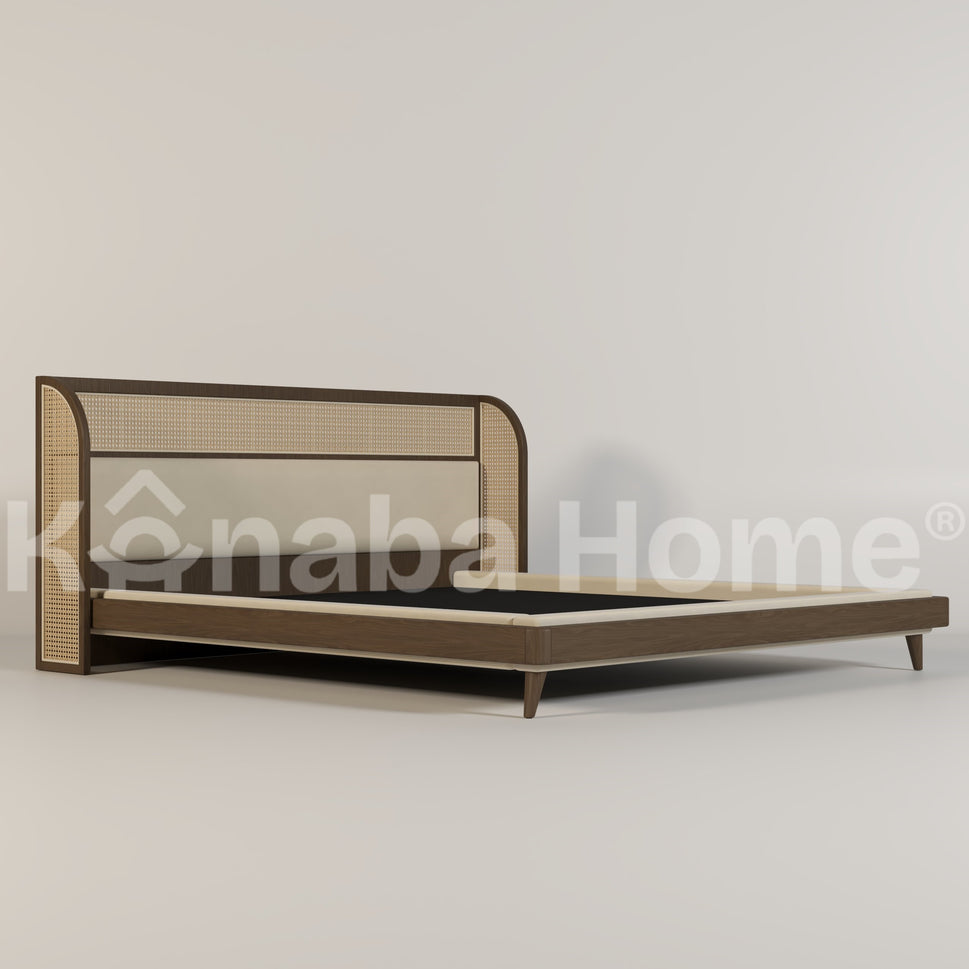 Alexender BedQueen Size: Mattress 160x200 cm Overall Dimensions: 185 cm (W) x 225 cm (D) x 120 cm (H) (Headboard) Base Height: 30 cm / RED OAK DARK & Light Beige ( ANC 8020-16 )