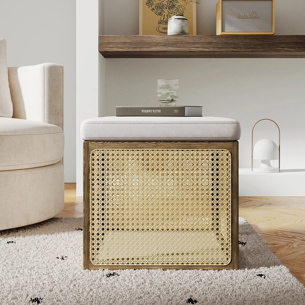 Boho Rattan Pouf