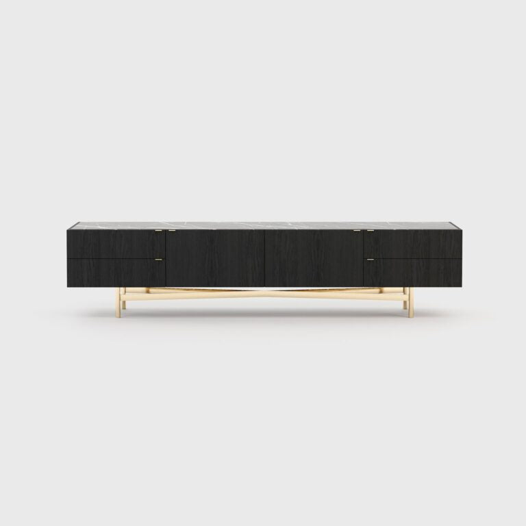 front view of black tv cabinet