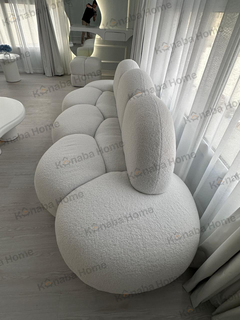 side view of white sofa
