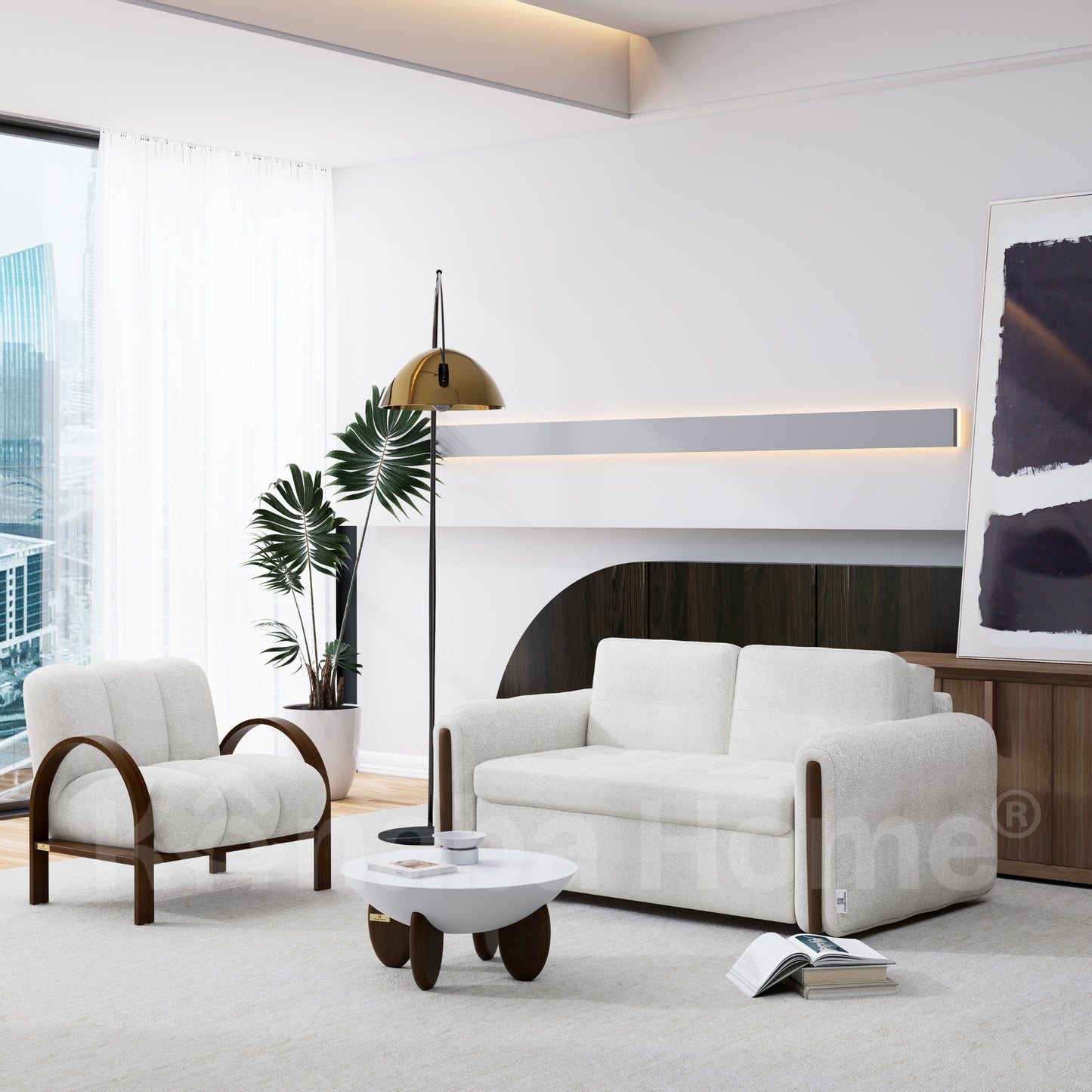 premium boucle fabric sofa cum bed in dubai