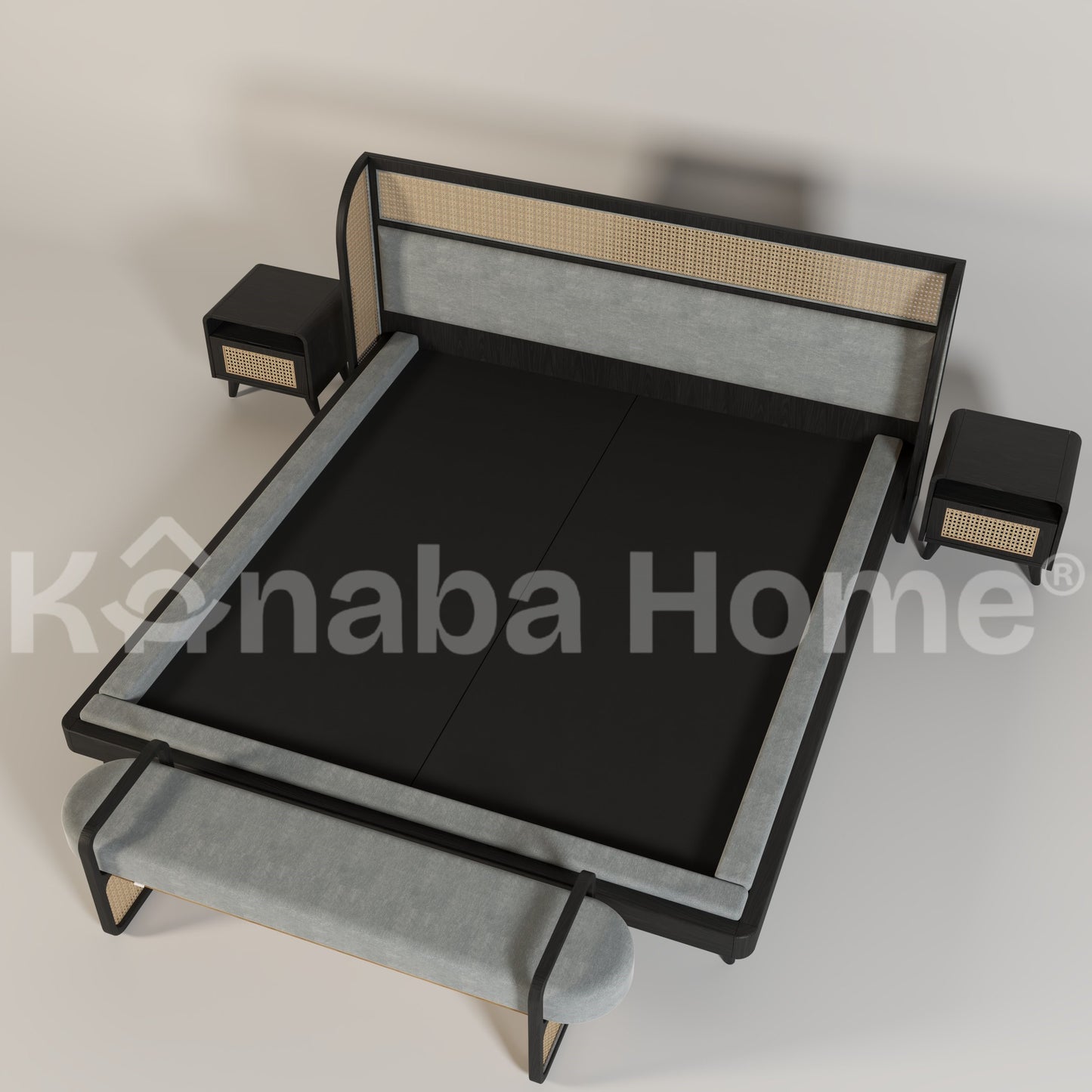 grey and black rattan bed set