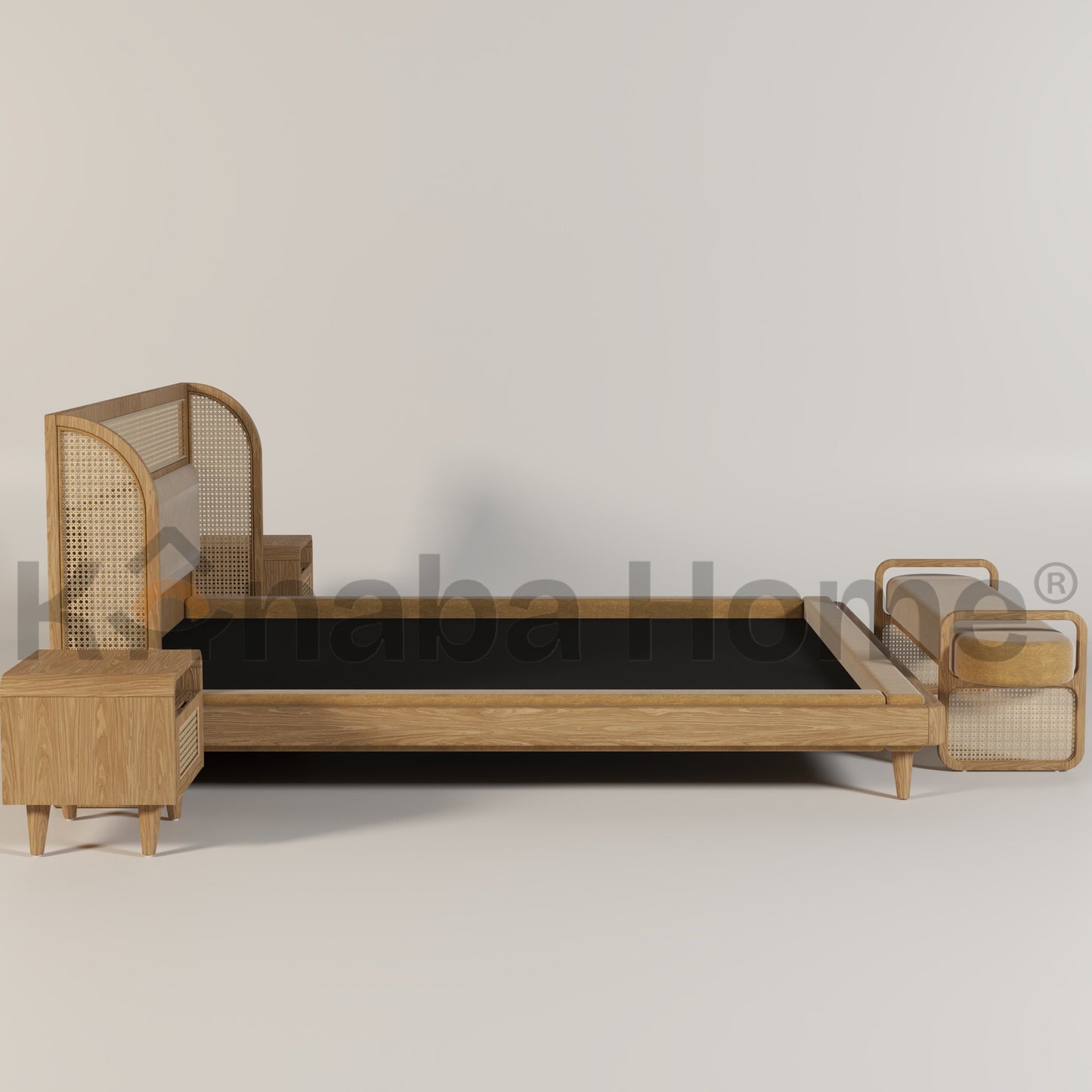 rattan bed and bench with sidetable, featuring Kanaba Home