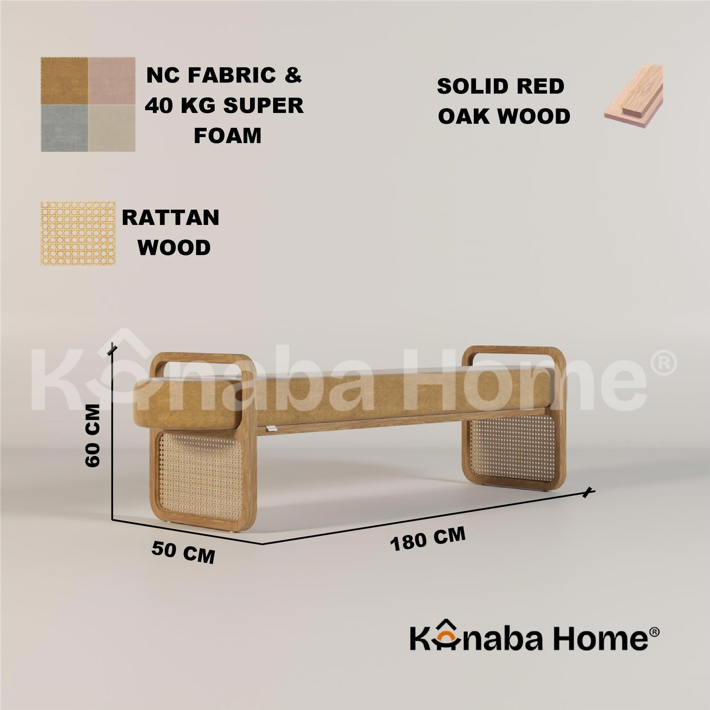 modern rattan bench dimensions and materials used