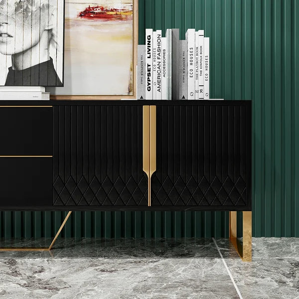 closer look of black tv console