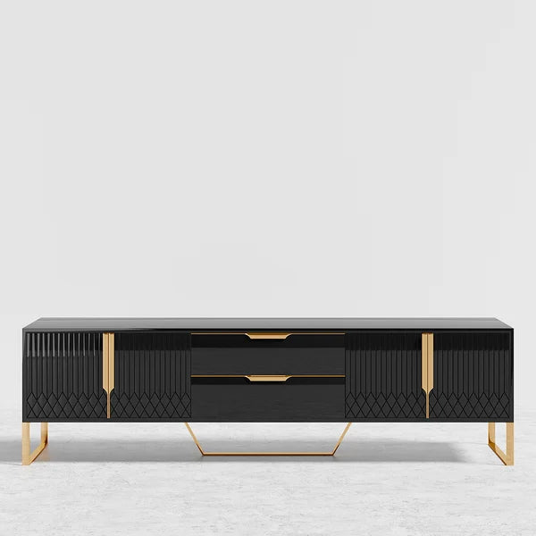 black and gold tv unit having futuristic design